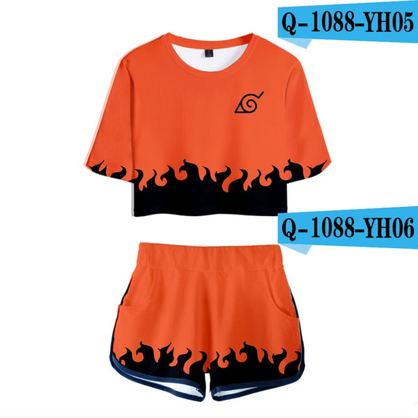 Naruto Two-piece 2018 Summer Print Short-sleeved + Shorts Fashion Set