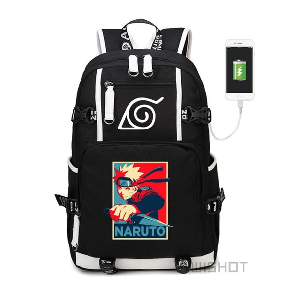 WISHOT Naruto-Sasuke School Bag with USB Charging Port Laptop Bags