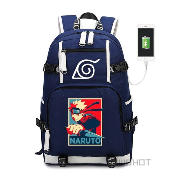 WISHOT Naruto-Sasuke School Bag with USB Charging Port Laptop Bags